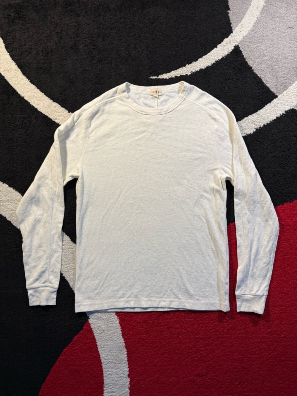 J Crew Shirt Mens Small Cream Oarsman Tee Long Sleeve Crewneck Waffle Knit Linen